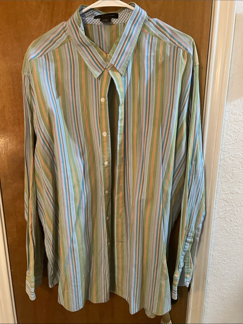 Men's Striped Button-Up Shirt - Green blue Multi color. XXL. Like new